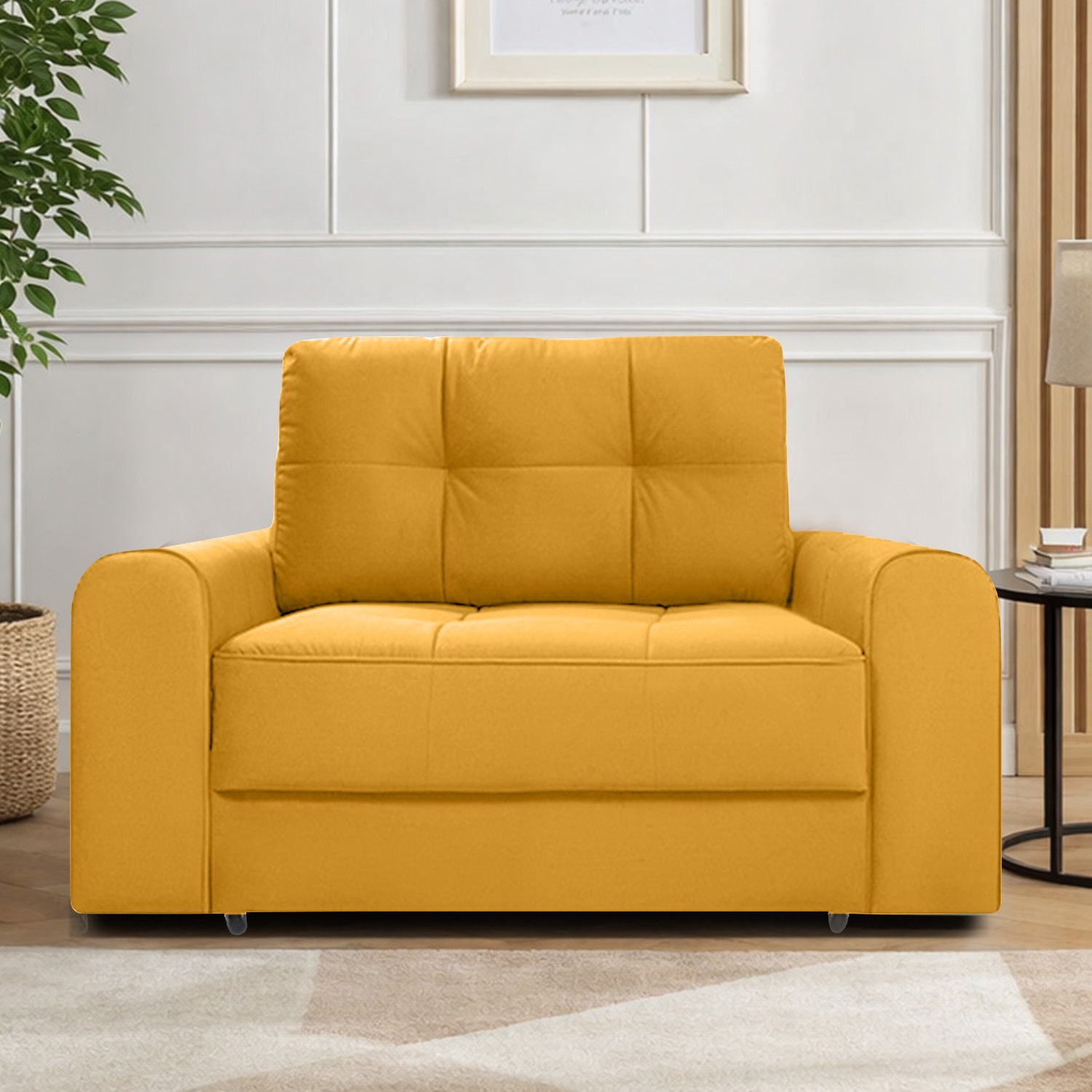 Calliro Pull Out Sofa cum Bed in Yellow Colour