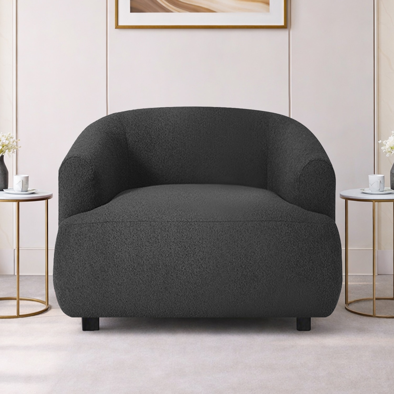 Morgen Boucle Fabric 1 Seater Sofa In  Dark Grey - Home Lifestylez