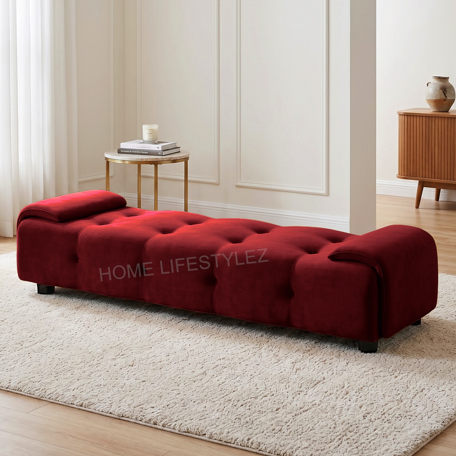 Melon Velvet 5 feet Ottoman Bench in Maroon Color-image-36