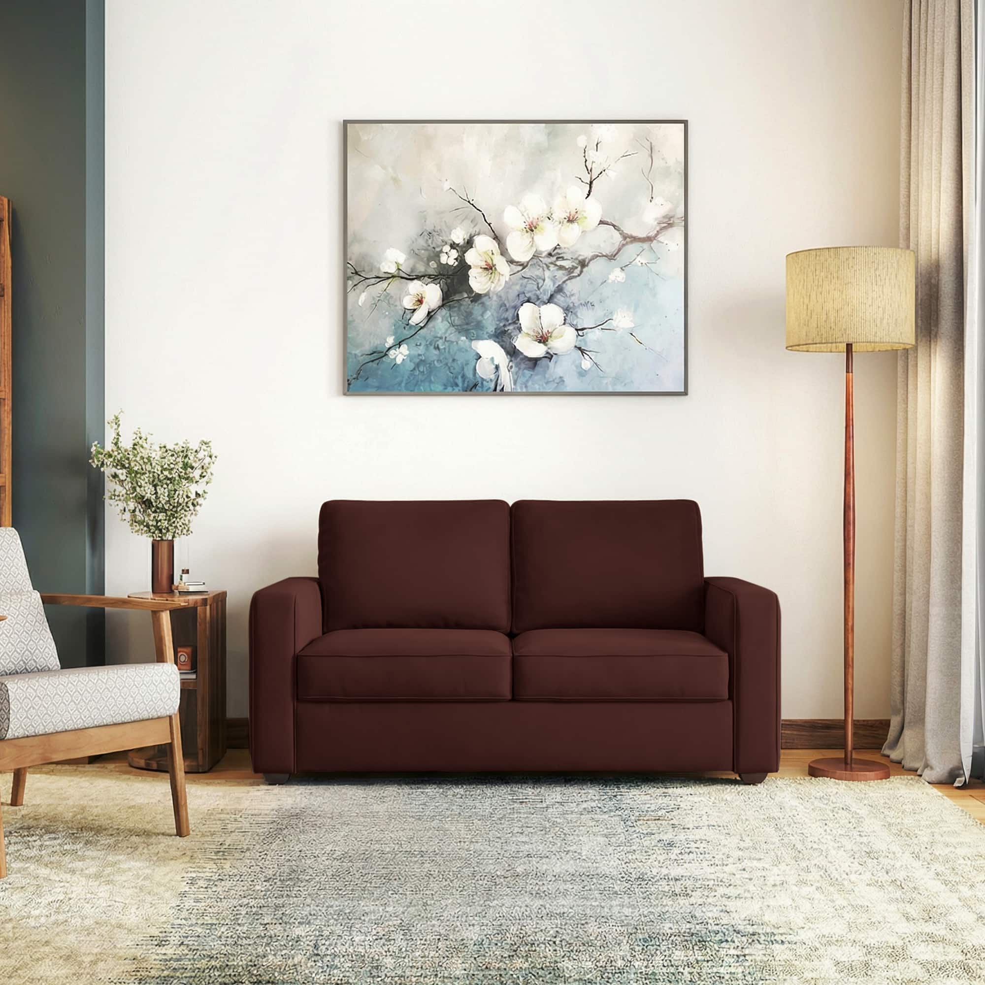 Apollo High Back 2 Seater Fabric Sofa In Deep Crimson Velvet Colour