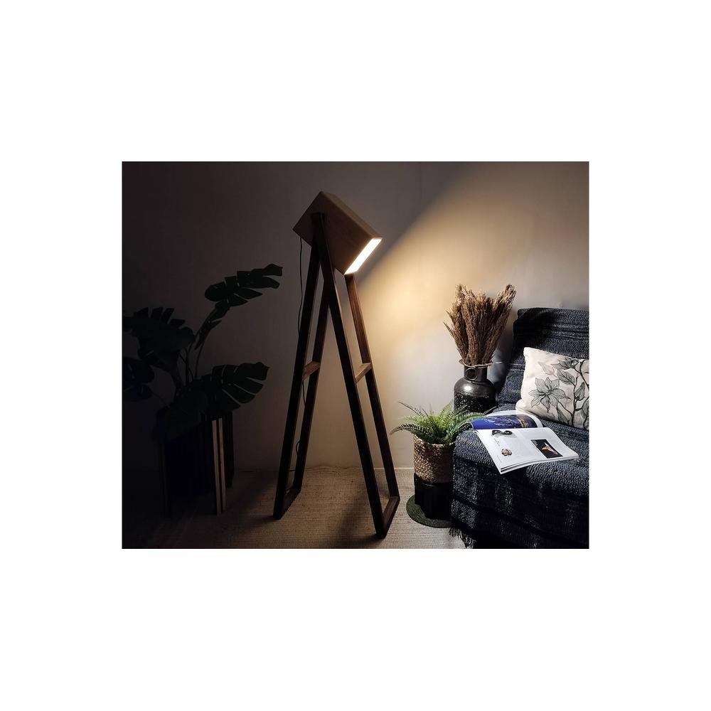 Focal Beige Solid Wood Floor Lamp with Beige Solid Wood Base
