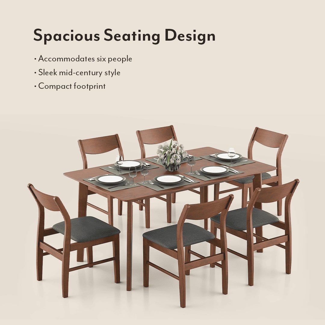 Augusta 6 Seater Dining Set (Colour- Grey, Finish- Dark Walnut)