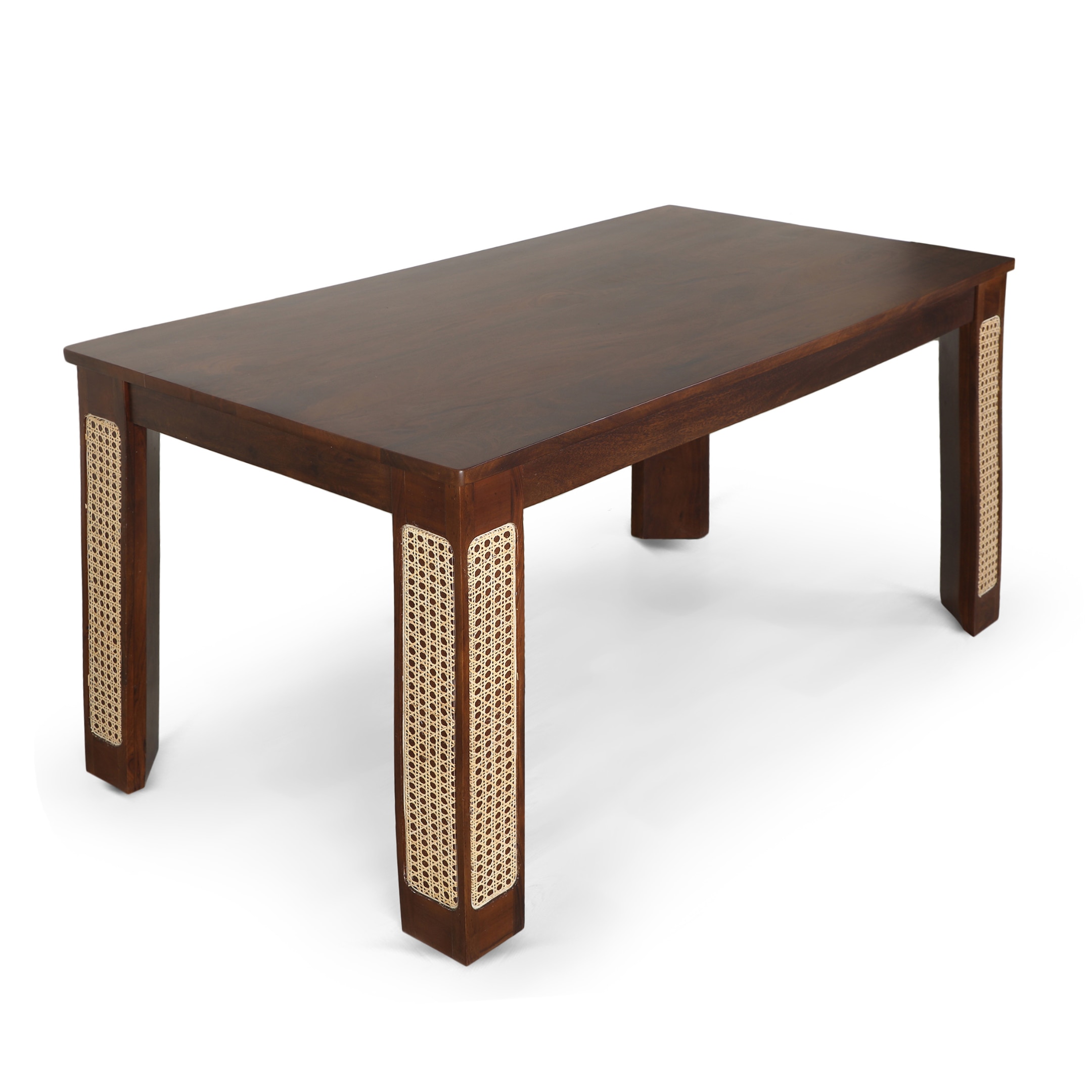 Globally Indian Sheesham Wood  6 Seater Dining Table Set With 6 Cushioned Cane Armchairs – Beige Color