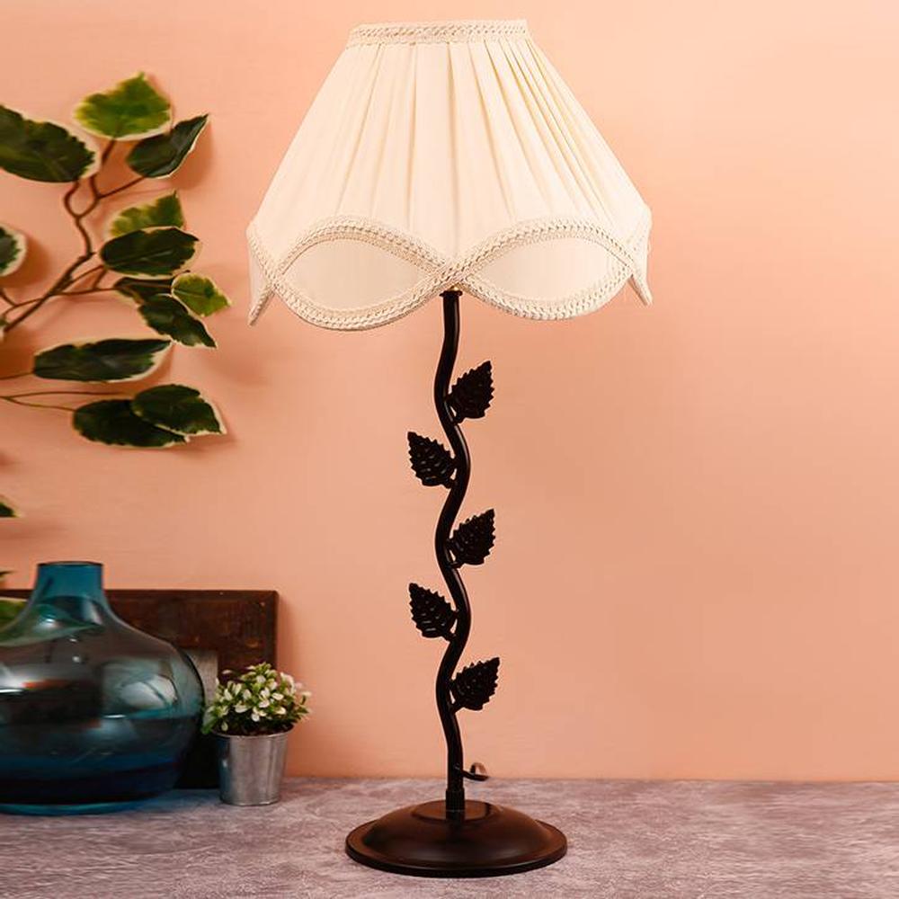 Salem Off White Fabric Shade Table Lamp with Black Iron Base - Devansh