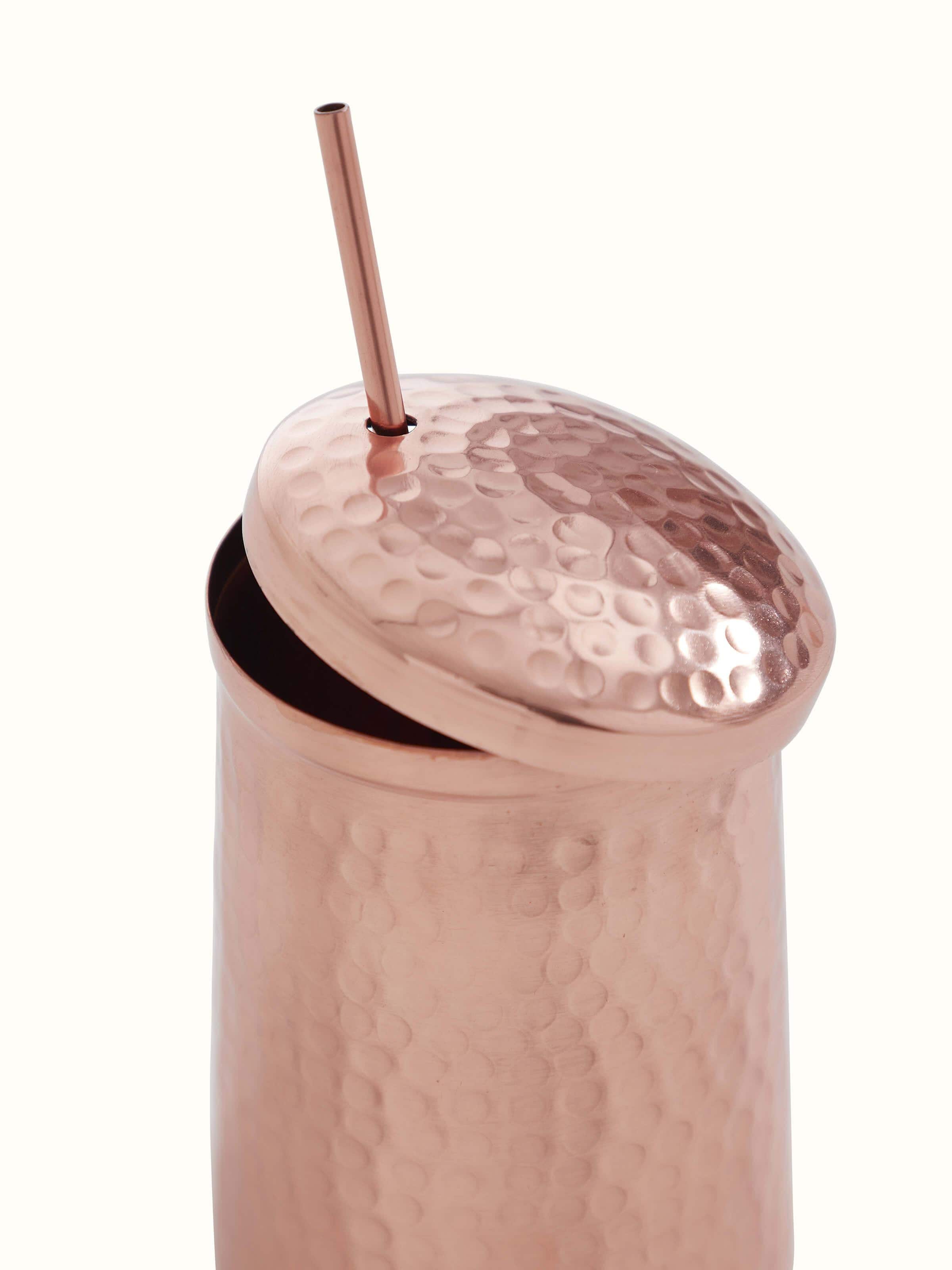 Detailed view of Copper Water Glass by Swadesh highlighting its polished surface and high-quality craftsmanship.