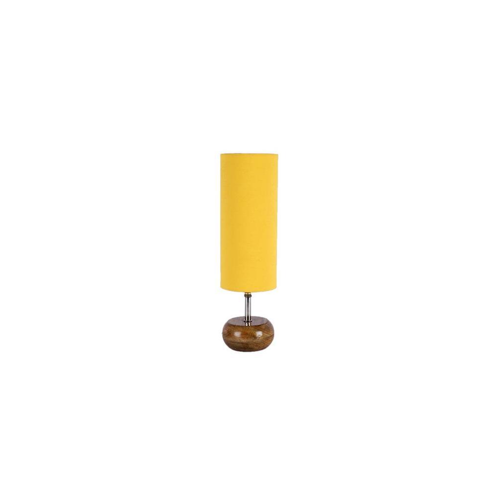 Maxine Yellow Fabric Shade Table Lamp with Natural Wooden Base