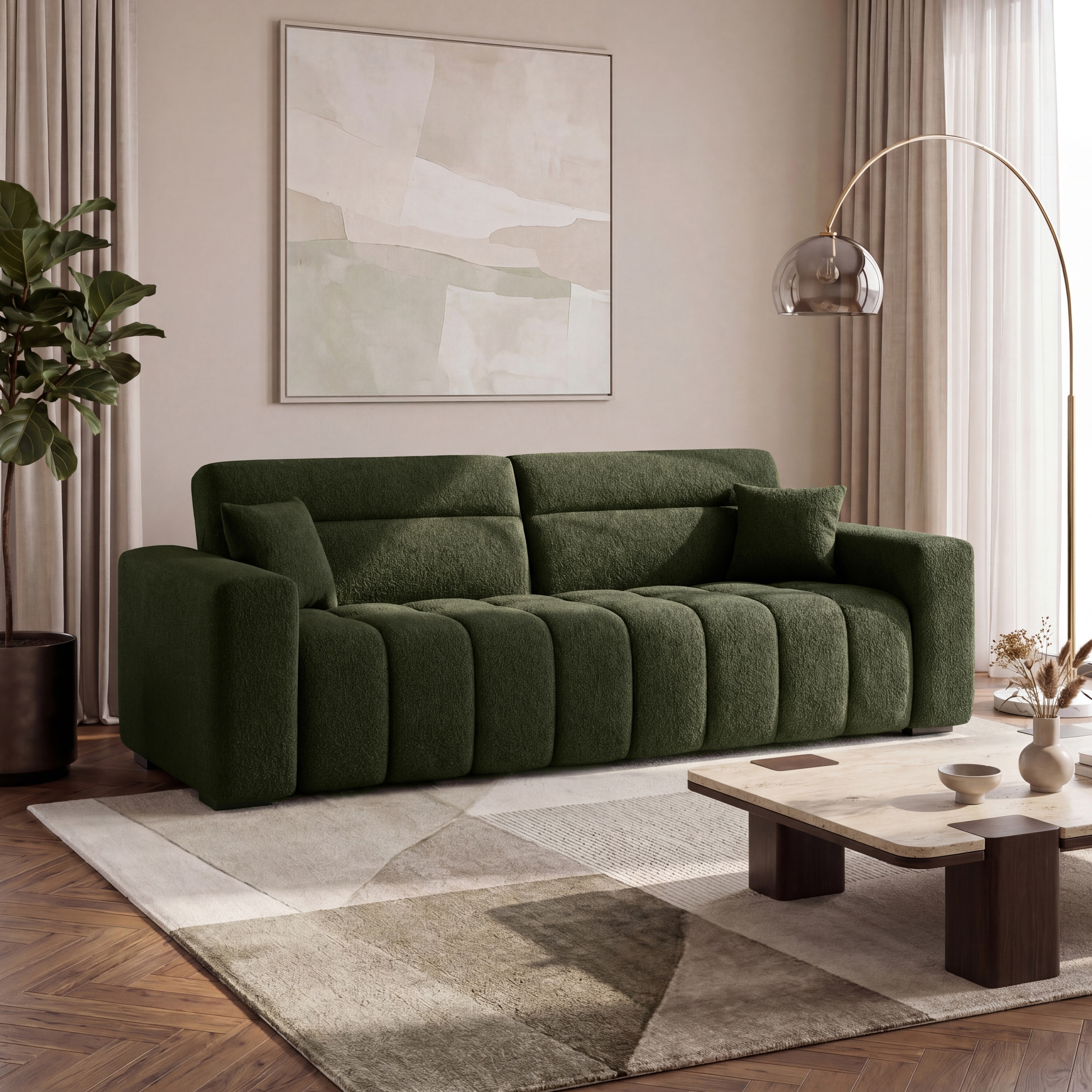Basso 3 seater Sofa in Olive Boucle