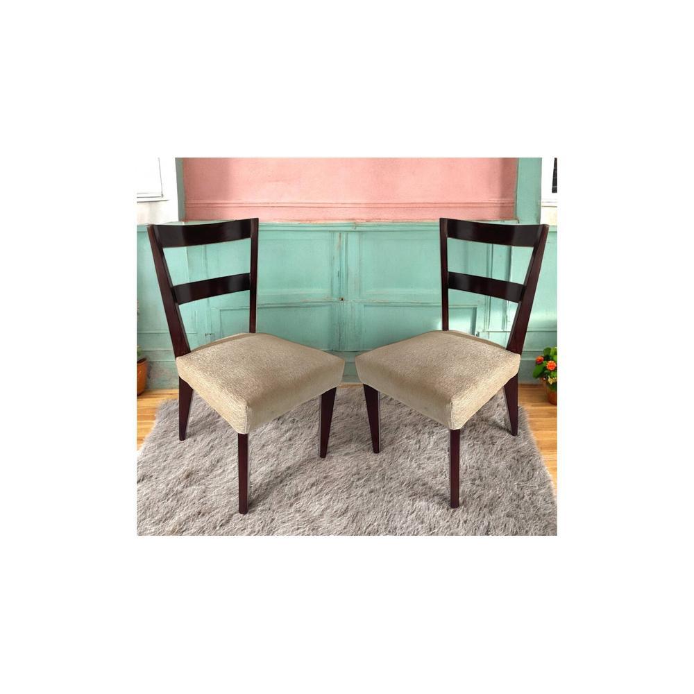 Newport wood Set of 2 Dining Chairs in Beige Mossy Fabric Cushioning with DARK WALNUT FINISH