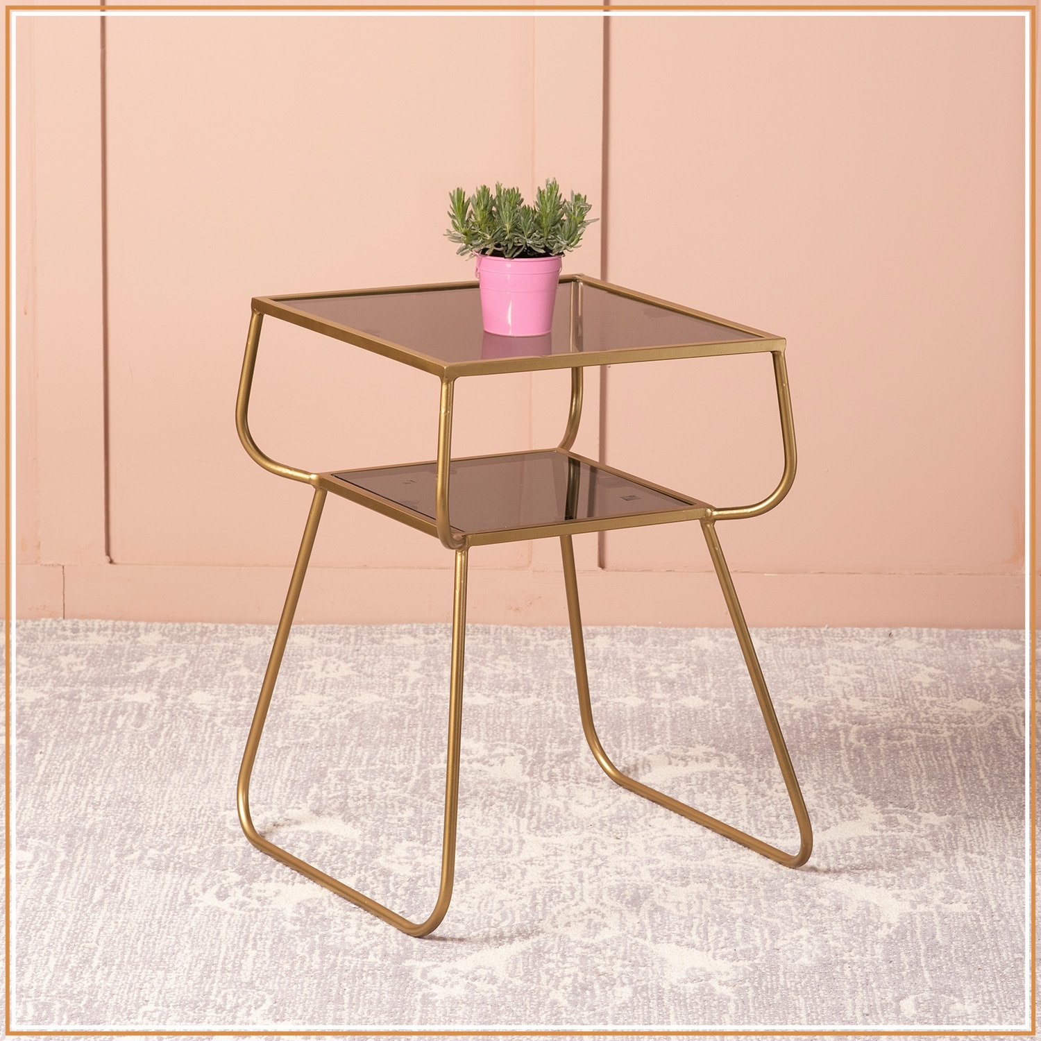 Contemporary Metallic tiered End Table in Gold Color - Nestroots