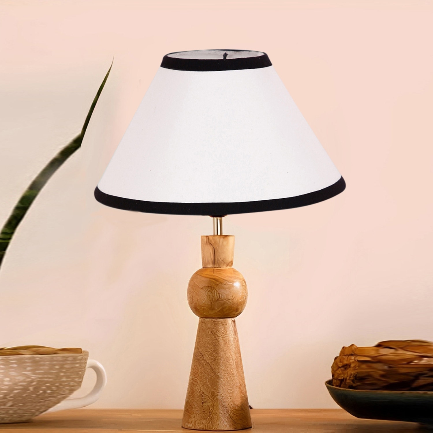 Devansh Multicolor Cotton Table Lamp With  Wood Natural Base (10X18 Inches)-33 - Devansh