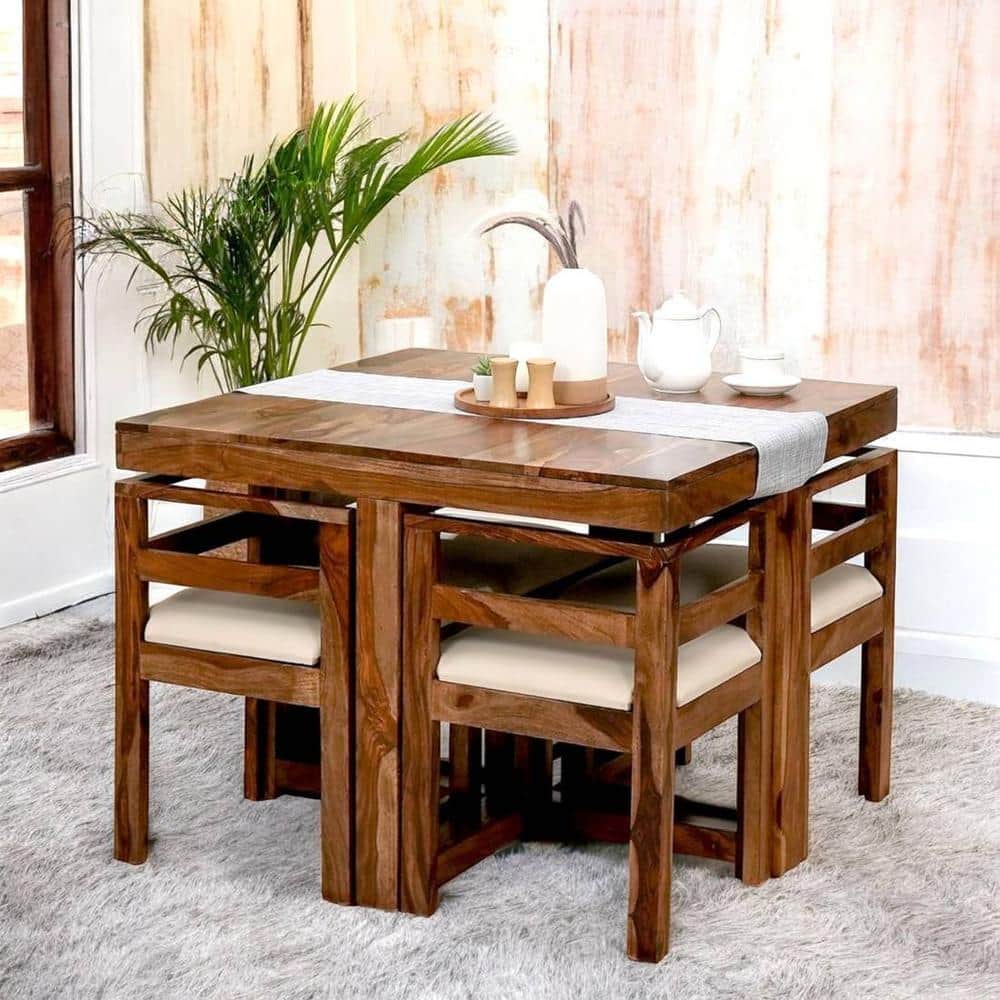 Kingston Sheesham Wood Accent 4 Seater Dining Table Set