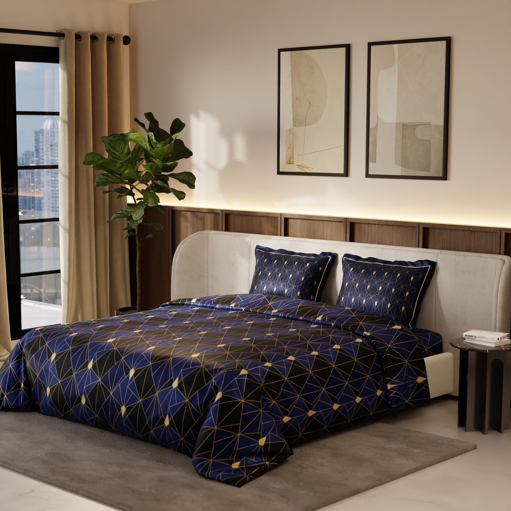 Stoa Paris Satin Comforter Set for King Size Bed 300TC Premium Bedding Set, Starry Night Fiesta - Stoa Paris