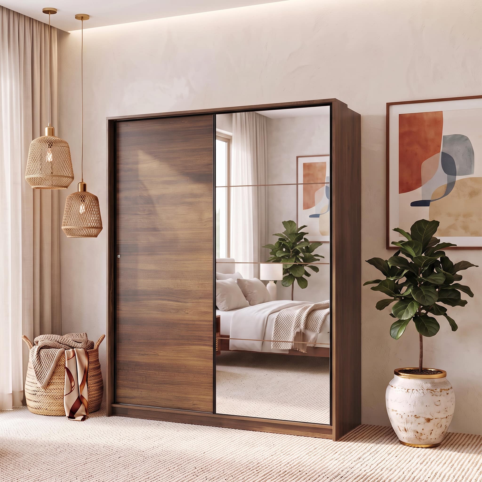 Loretta Engineered Wood 2 Sliding Door Wardrobe in Chocolate Oak Finish