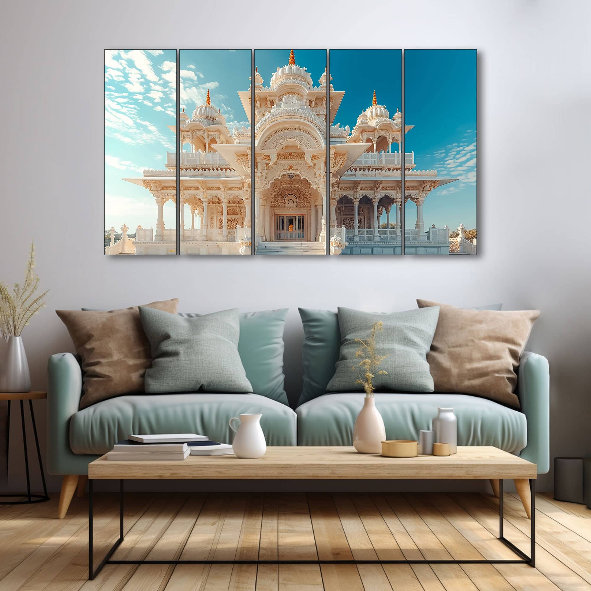 The Castle Decor Ram Mandir Wall Painting Wooden Framed 27x48 Inch (Style 6) - The Castle Decor