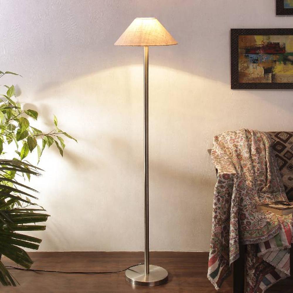 Diamond White Natural Fiber Floor Lamp with Steel Steel Base