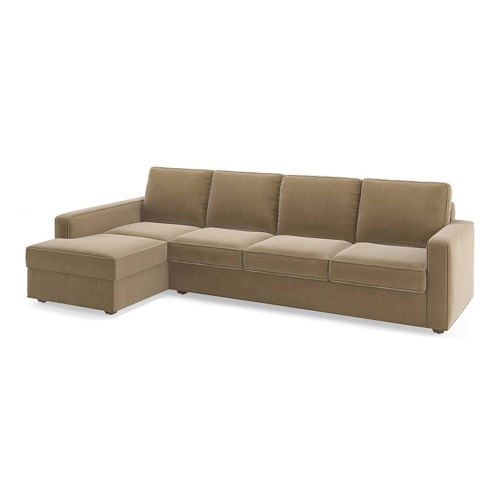 Apollo Compact Fabric Sectional Compact Sofa (Colour : Fawn Velvet, Cushion : Soft, Back Type : Regular, Seating Capacity : Left Aligned 3 Seater + Left Aligned Chaise)