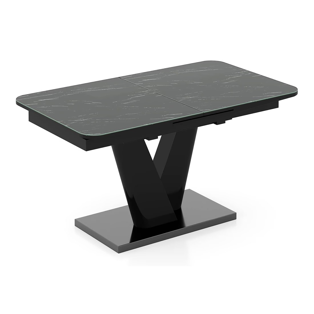 Caribu 4 to 6 extendable dining table, Finish - Black marble color High Gloss with Set of 4 Casey Swivel Dining Chair in Dual Tone