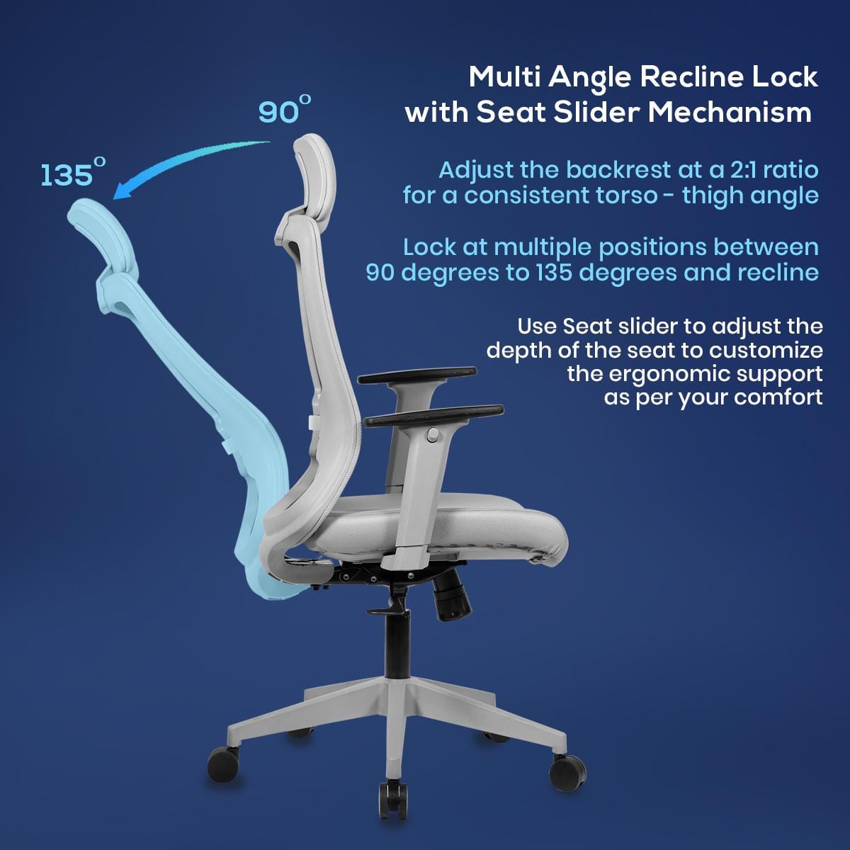 Eterna High Back Mesh Office Chair with Headrest in Grey Colour