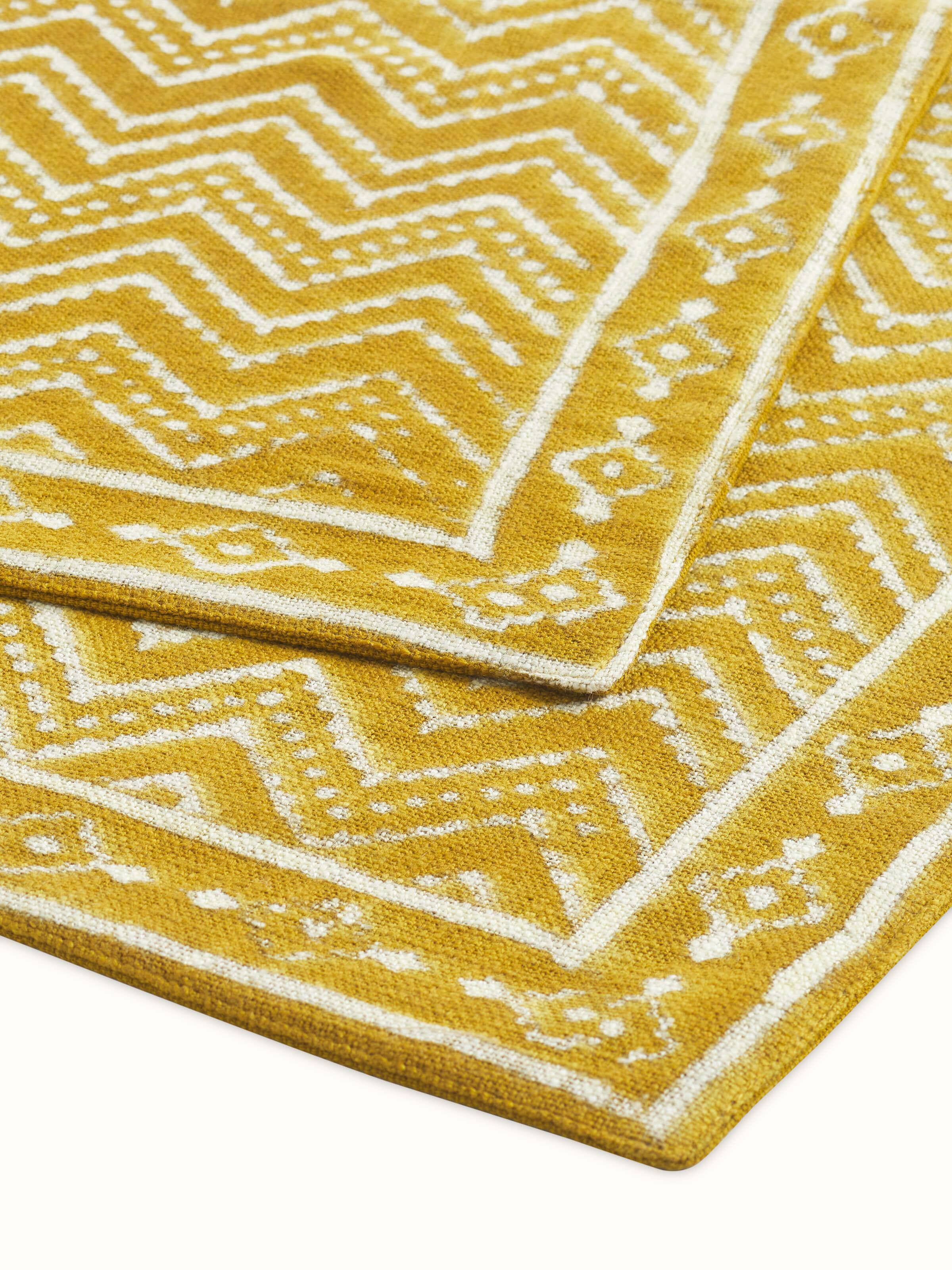 Puspita Ochre Cotton Dabu Hand Block Printed Table Mat (6 Pcs)
