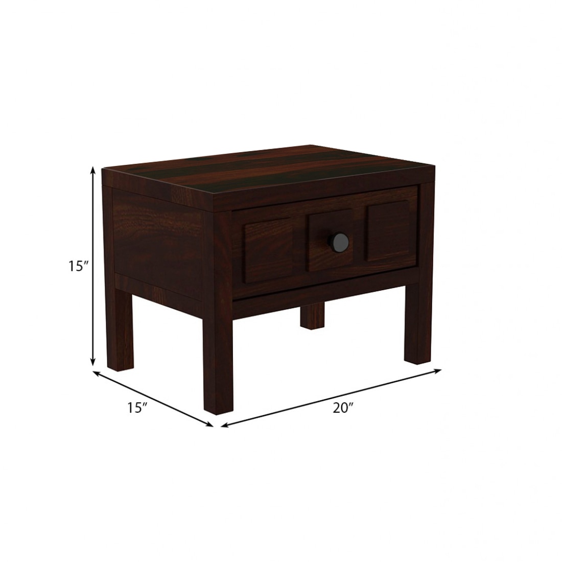 Square Solid Wood Box Bedside Table in Walnut Finish