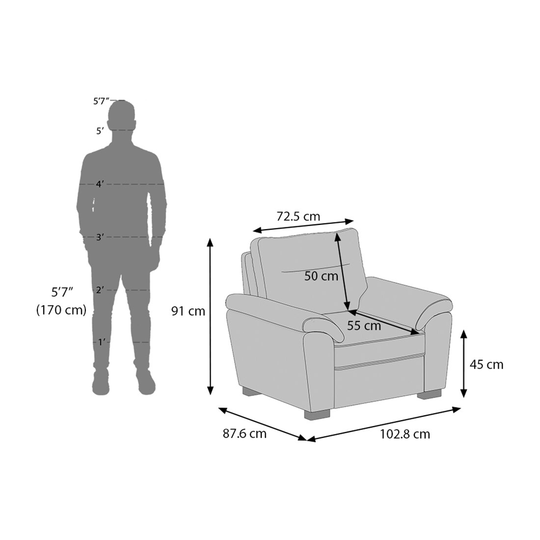 Adelaide 1 Seater Leatherette Sofa in Cream Colour