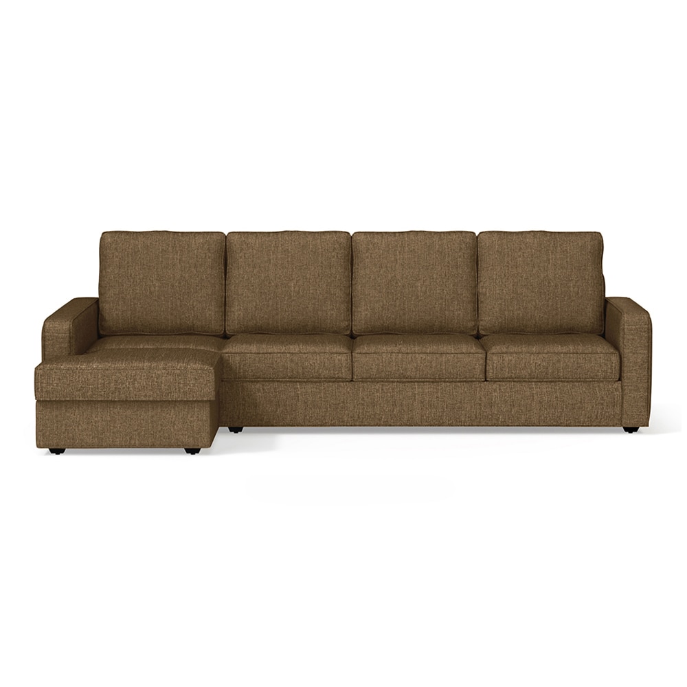 Apollo Sofa (Colour : Dune, Cushion : Soft, Back Type : High Back, Seating Capacity : Left Aligned 3 Seater + Left Aligned Chaise + Ottoman) - Urban Ladder