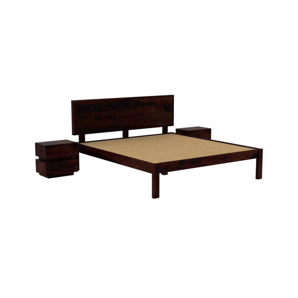 Esra Sheesham Wood King Size Bed Non Storage Walnut Finish (72 x 78 inches)