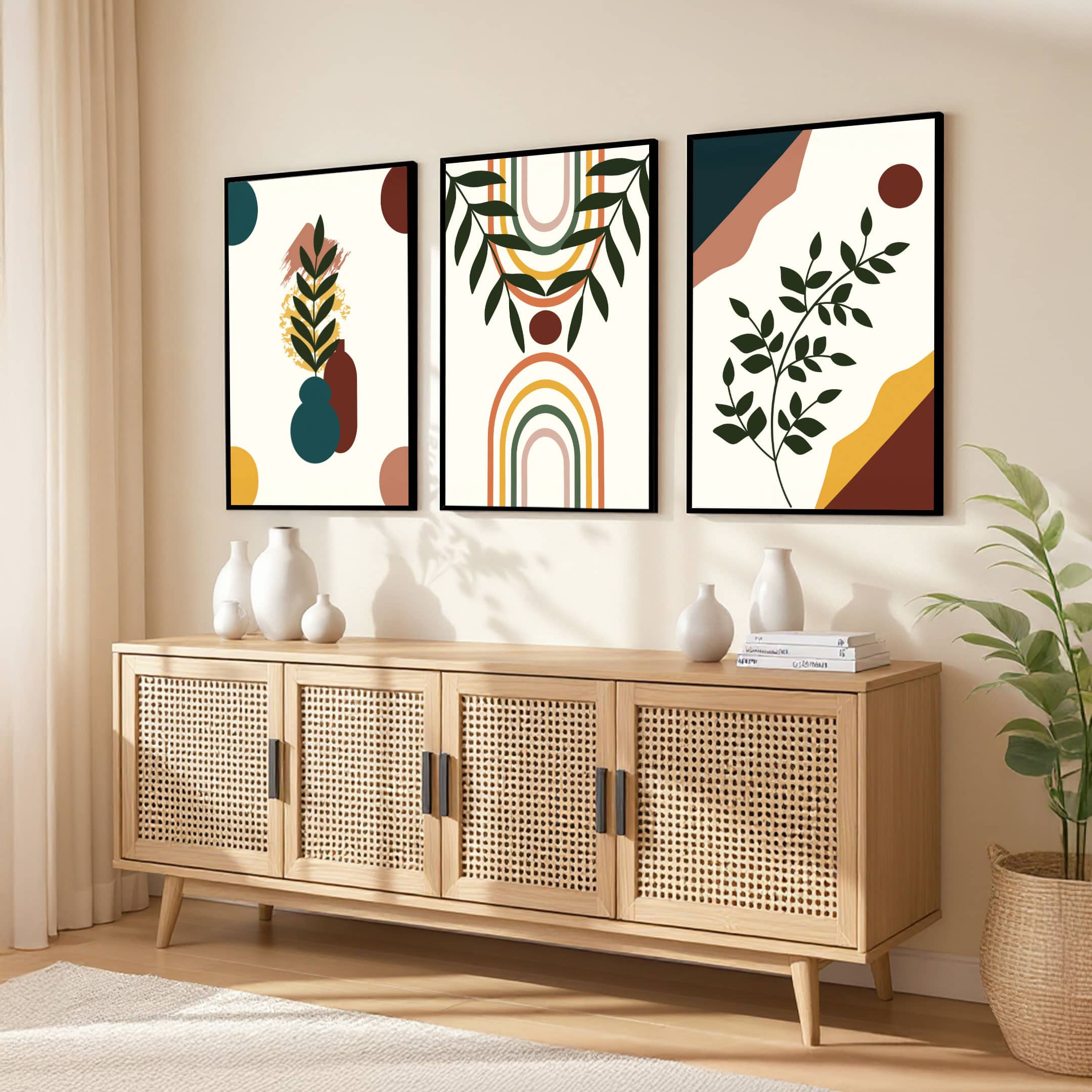 The Castle Decor Boho Abstract Botanical Wall Art Set of 3 Design 15 11x17 Inch - The Castle Decor