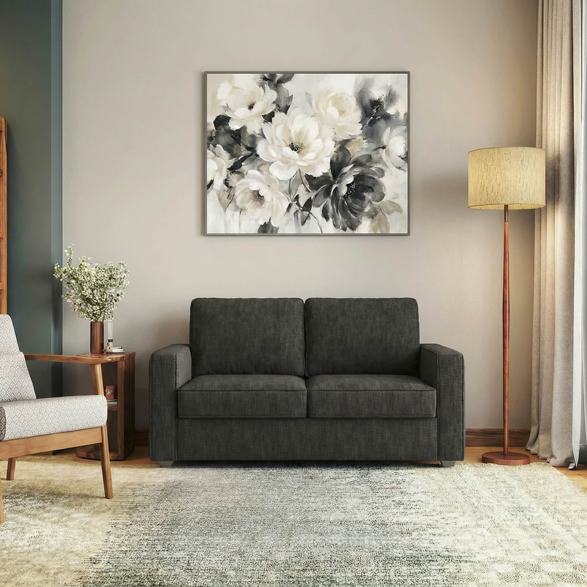 Apollo Compact High Back 2 Seater Fabric Sofa in Graphite Grey Colour - Urban Ladder