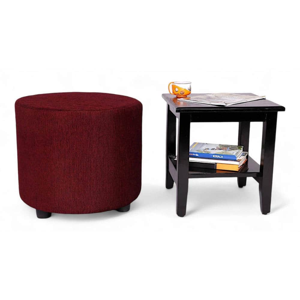 Iris Round Pouffee in Mossy Maroon Fabric