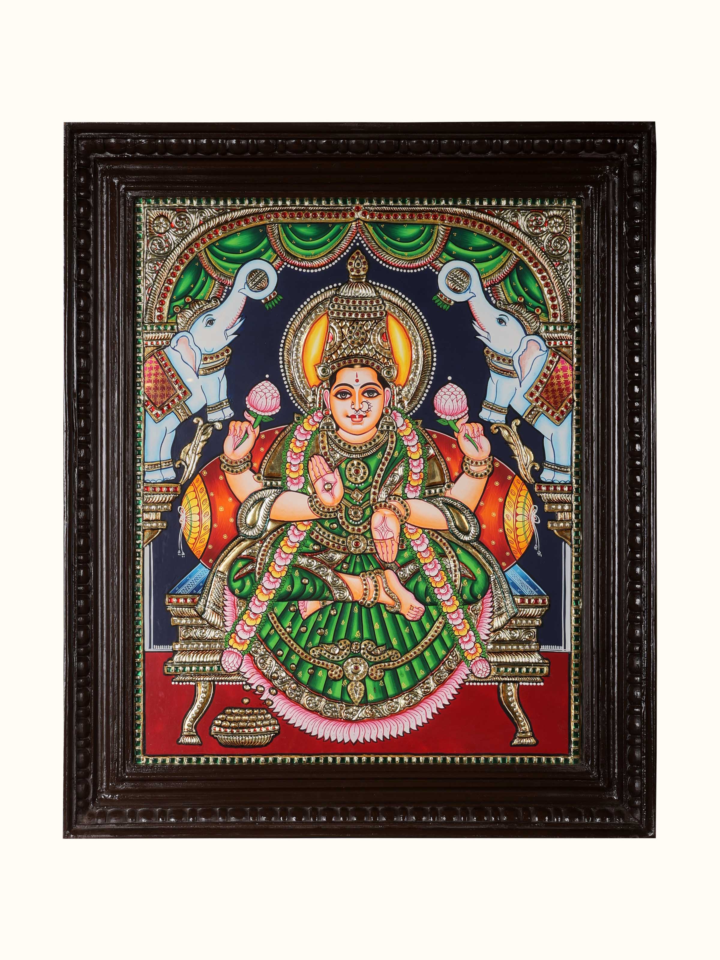 Gaja Lakshmi Green Thanjavur Painting