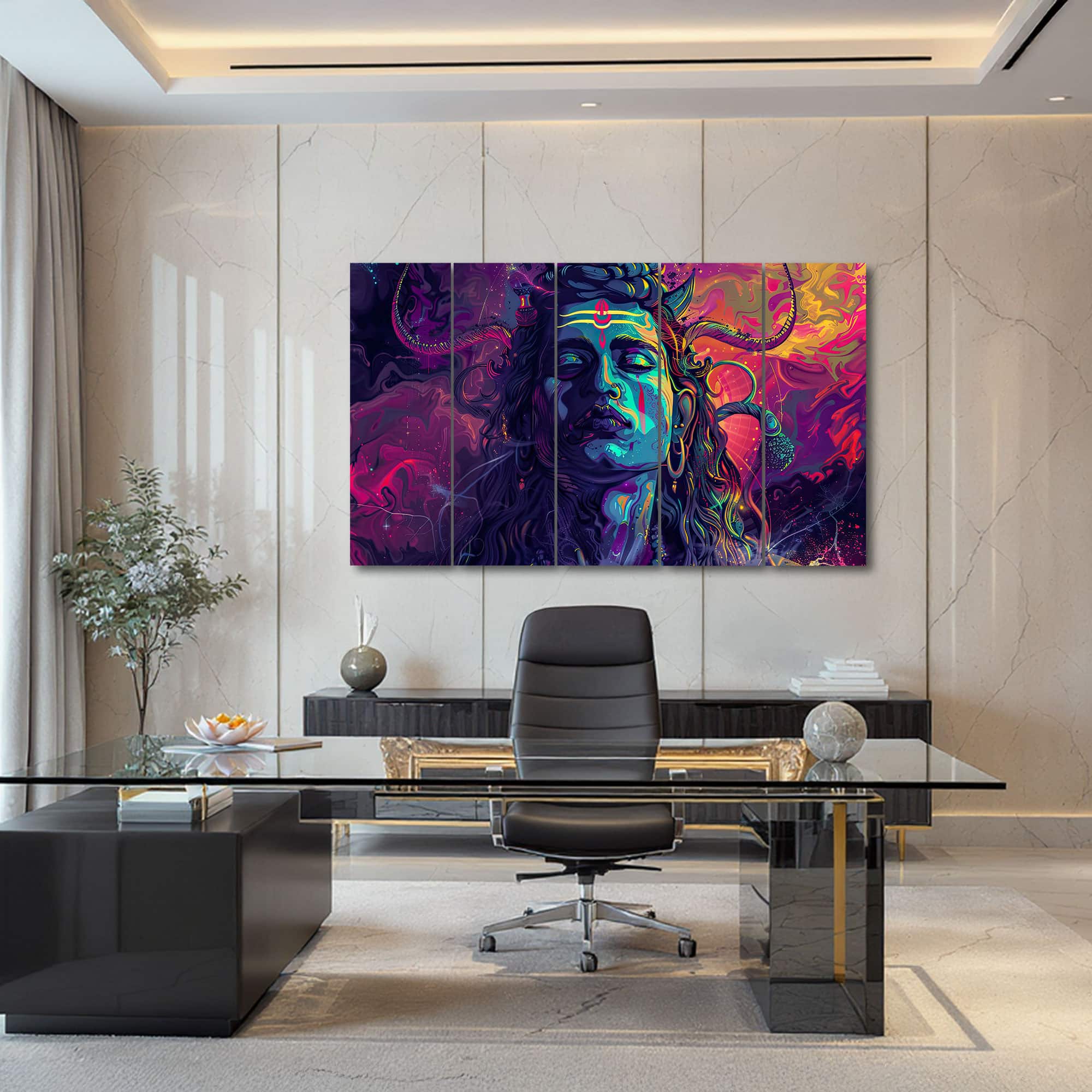 The Castle Decor Lord Shiva Wall Painting Design 5 Wooden Framed 27x48 Inch (Style 1) - The Castle Decor