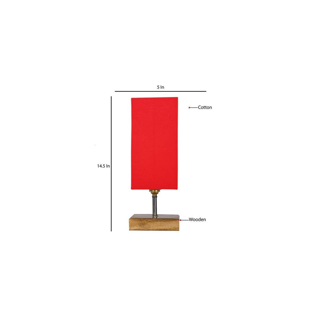 Esme Red cotton table lamp with Square Natural Wood Base