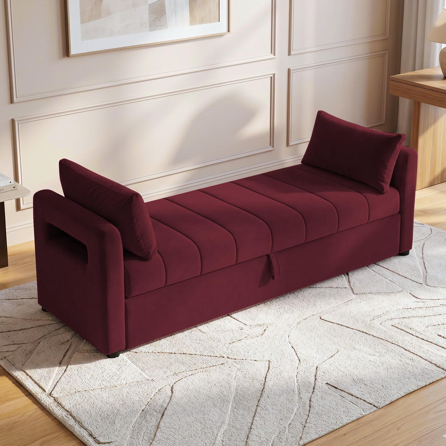 Jedlo Velvet 2 Seater Ottoman Bench  with Storage in Maroon Color