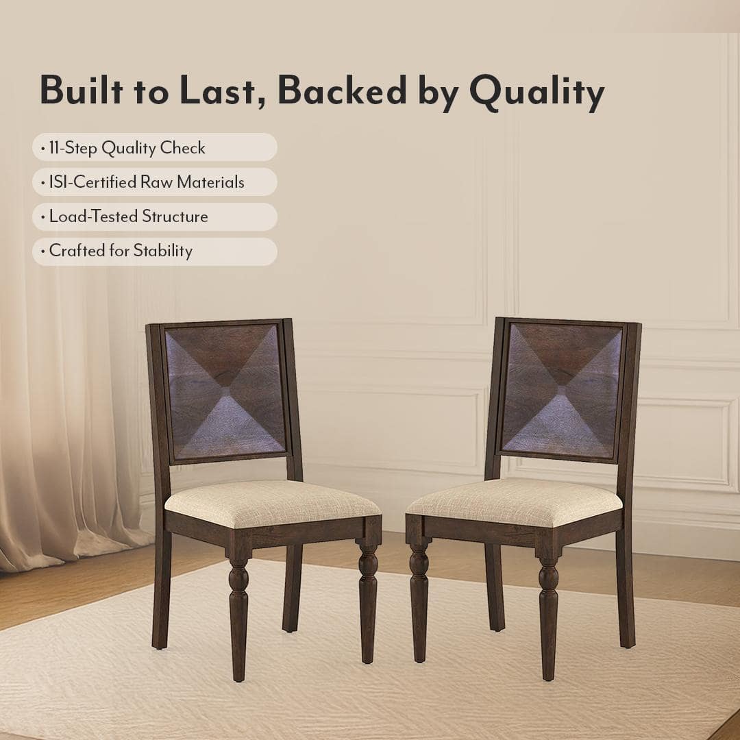 Mirasa Solid Wood Dining Chair Set Of 2 In Mango Walnut Finish With Sandshell Beige Fabric Colour