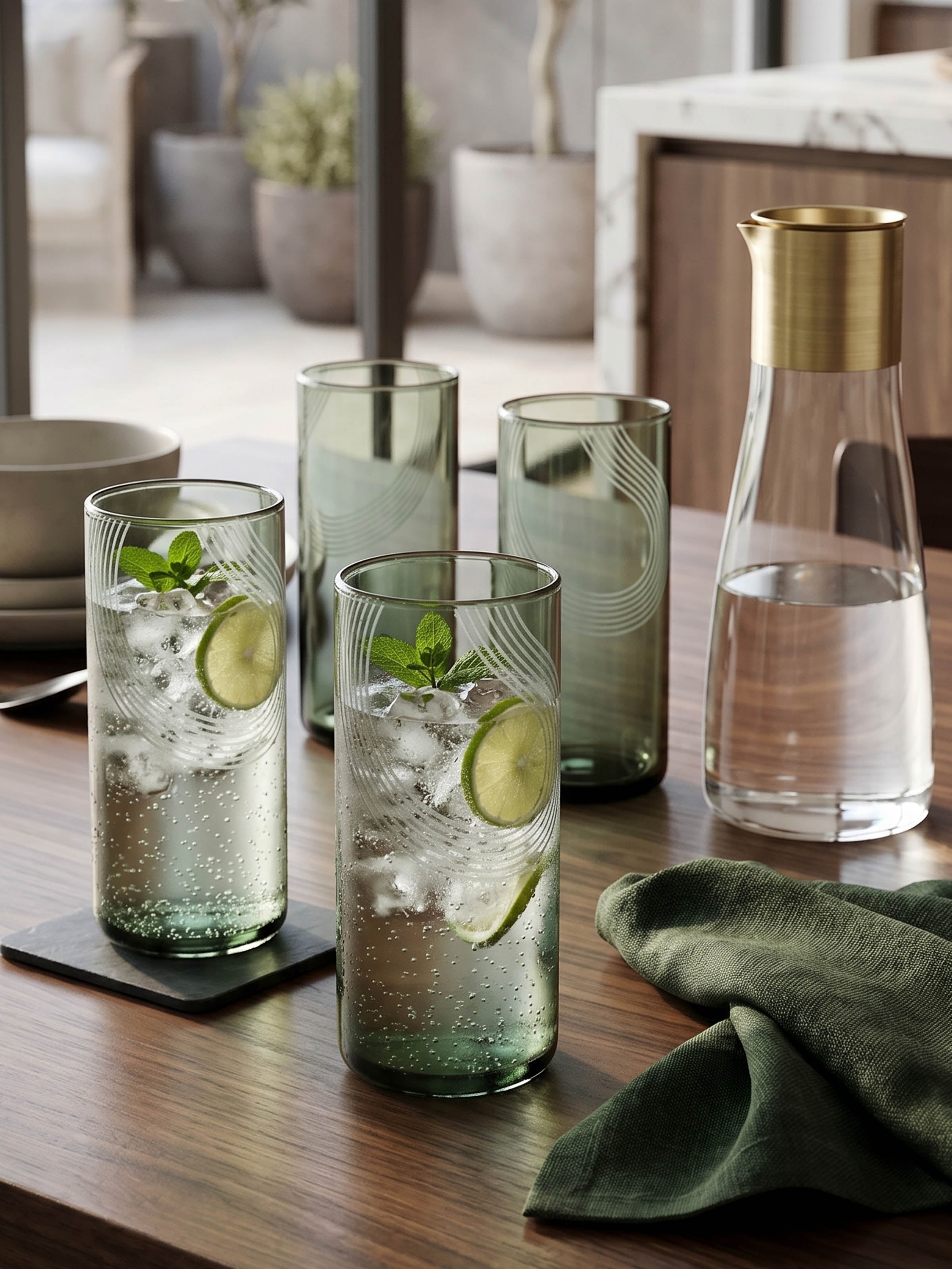 Firozabadi Water Glasses Green (4 Pcs)
