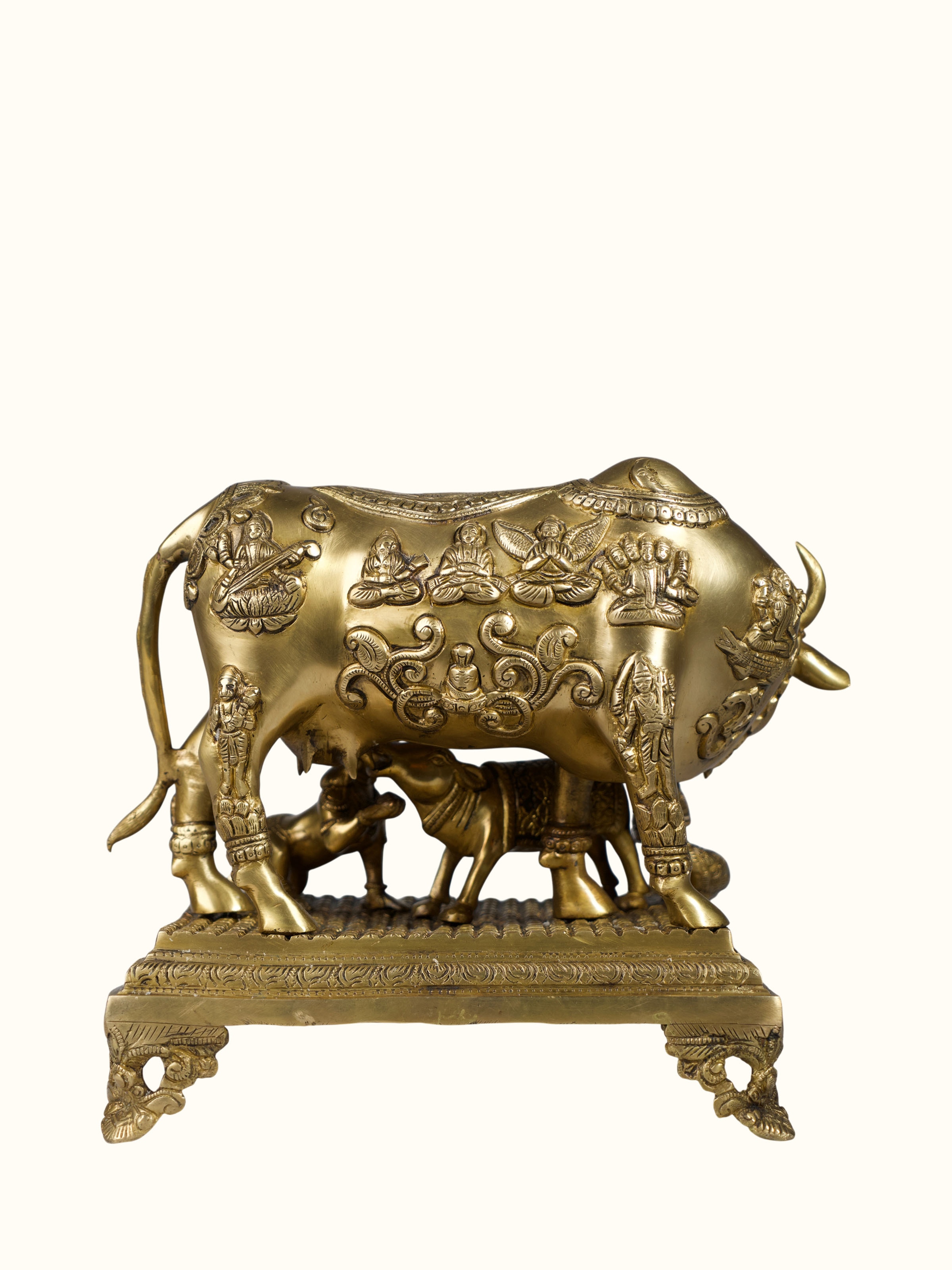 Brass Cow Calf Sculpture