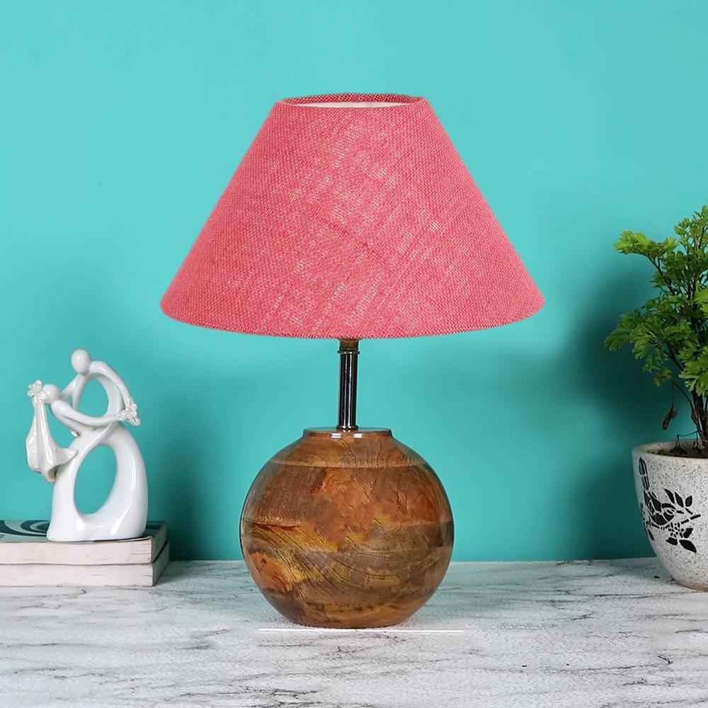 Pink Jute with Natural Wood Table Lamp - Devansh