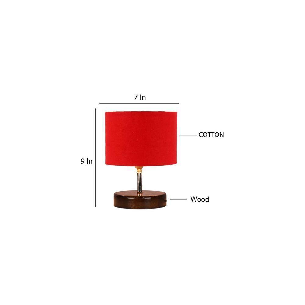 Maximus Red cotton table lamp with brown wood base