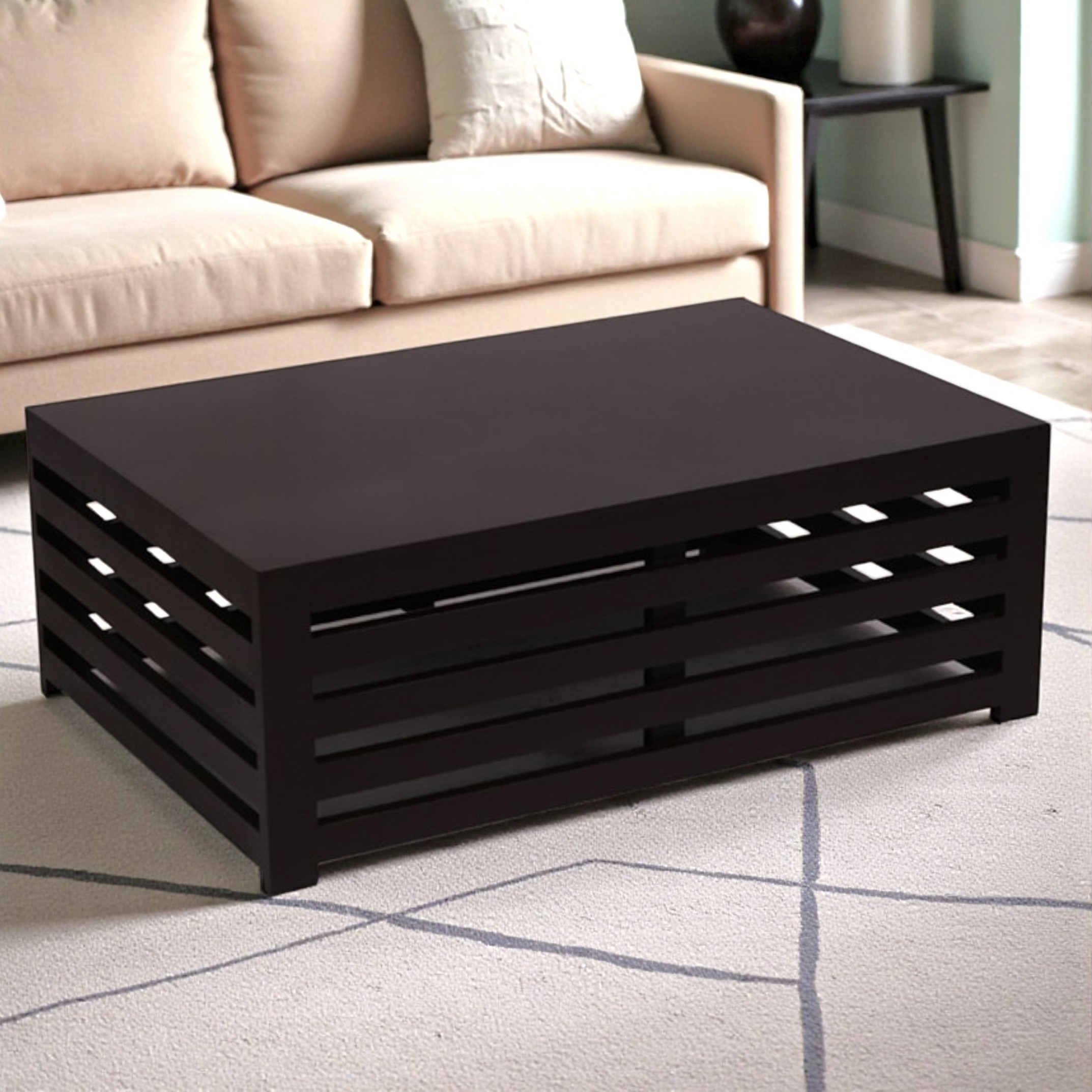 Erickson Sheesham Wood Contemporary Rectangle Coffee Table In Extra Dark Mahagony Finish