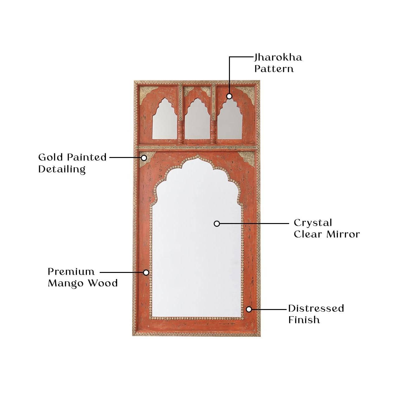 Cole Wood Carved Mirror Frame in Distressed Red