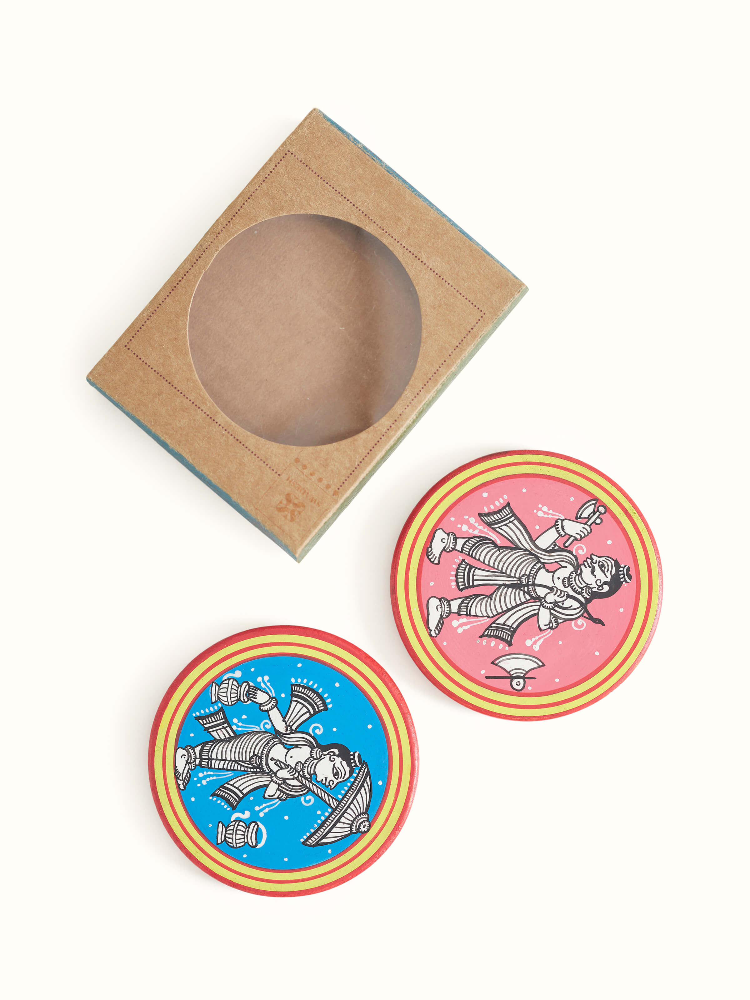 Front view of Pattachitra fridge magnets blue (2 pcs) displaying intricate Pattachitra artwork and vibrant colors