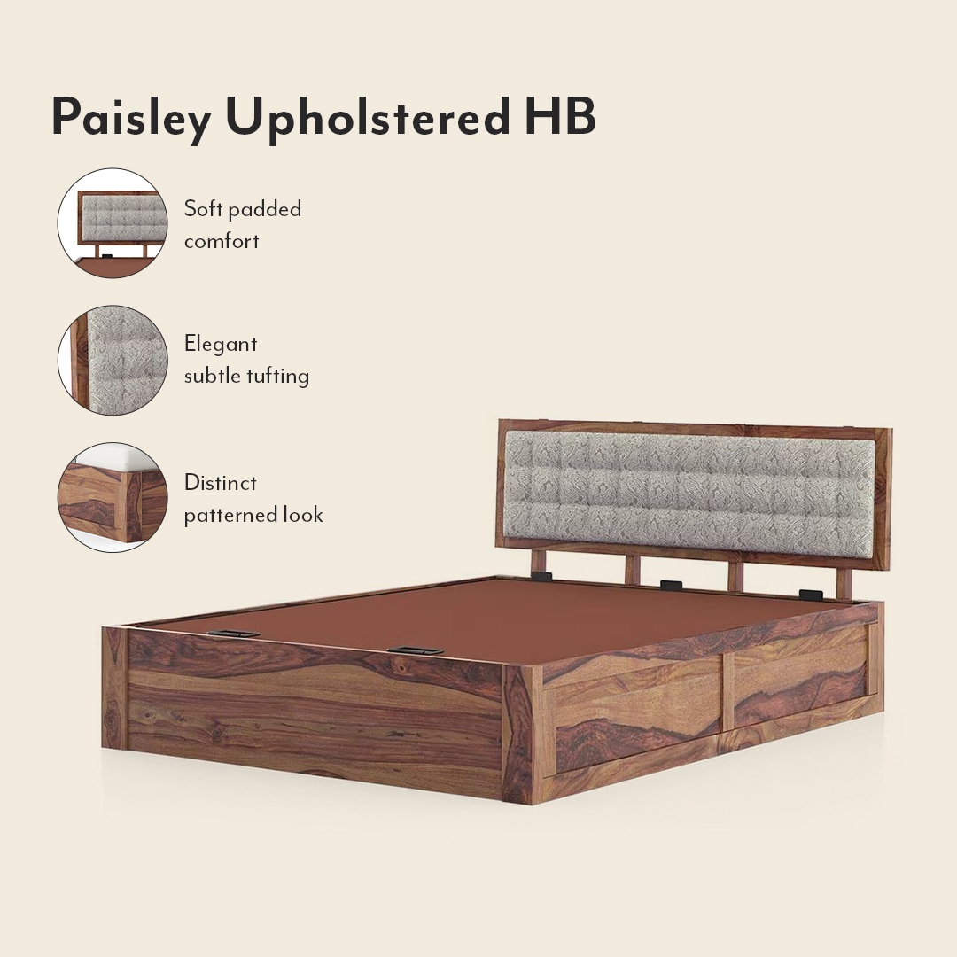 Florence Solid Wood King Size Hydraulic Storage Bed In Teak Finish