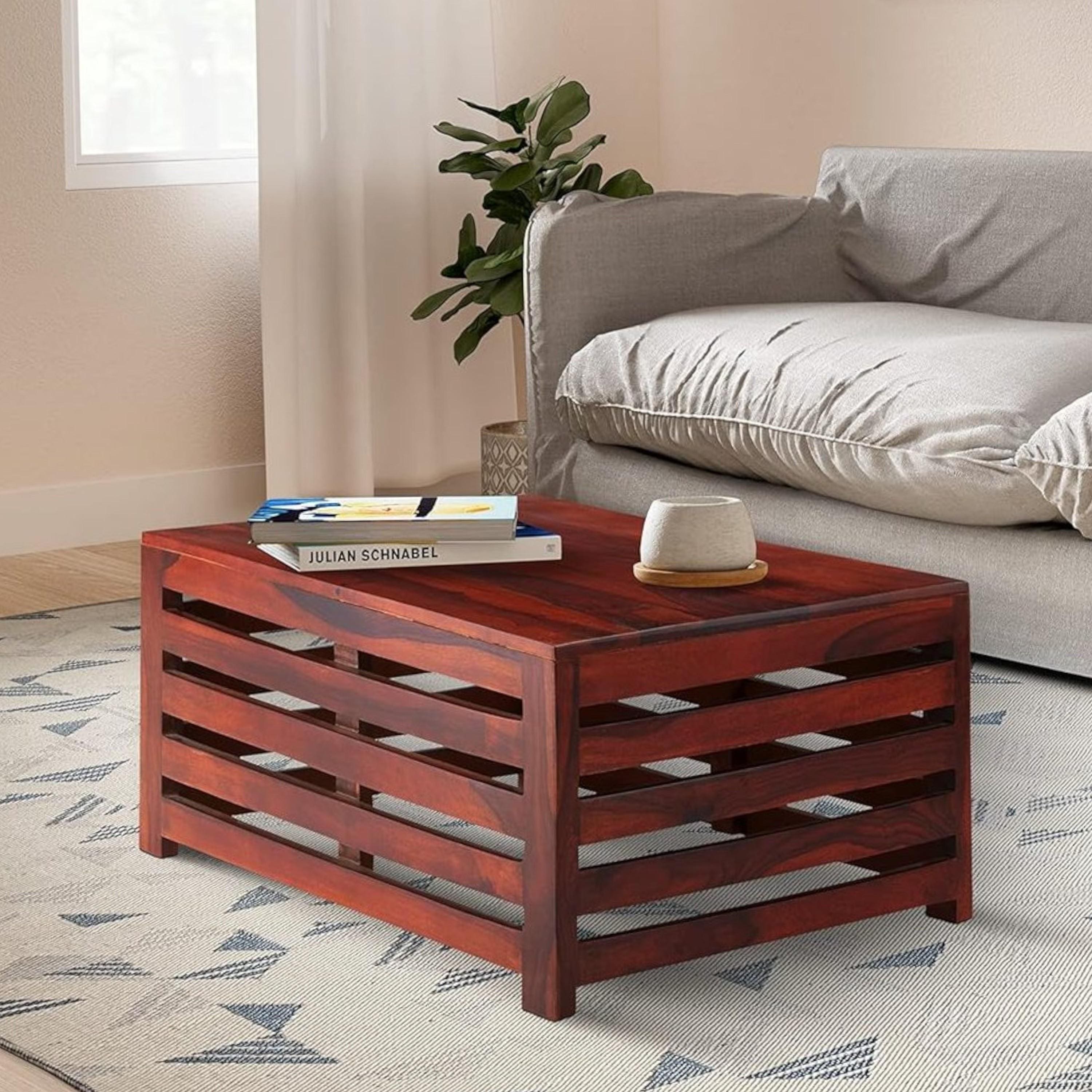 Erickson Sheesham Wood Contemporary Rectangle Coffee Table In Honey Finish