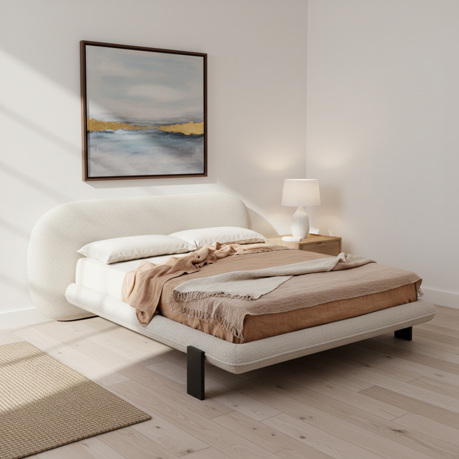 Aeris Cloudline King Size Bed in Boucle With Oak wood Frame-image-12