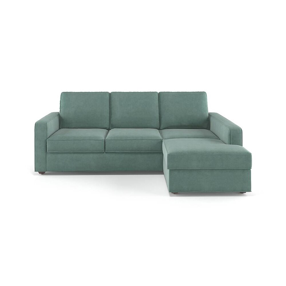 Apollo Compact Sofa (Colour : Dusty Turquoise Velvet, Cushion : Soft, Back Type : Regular, Seating Capacity : Right Aligned 2 Seater + Right Aligned Chaise + Ottoman)