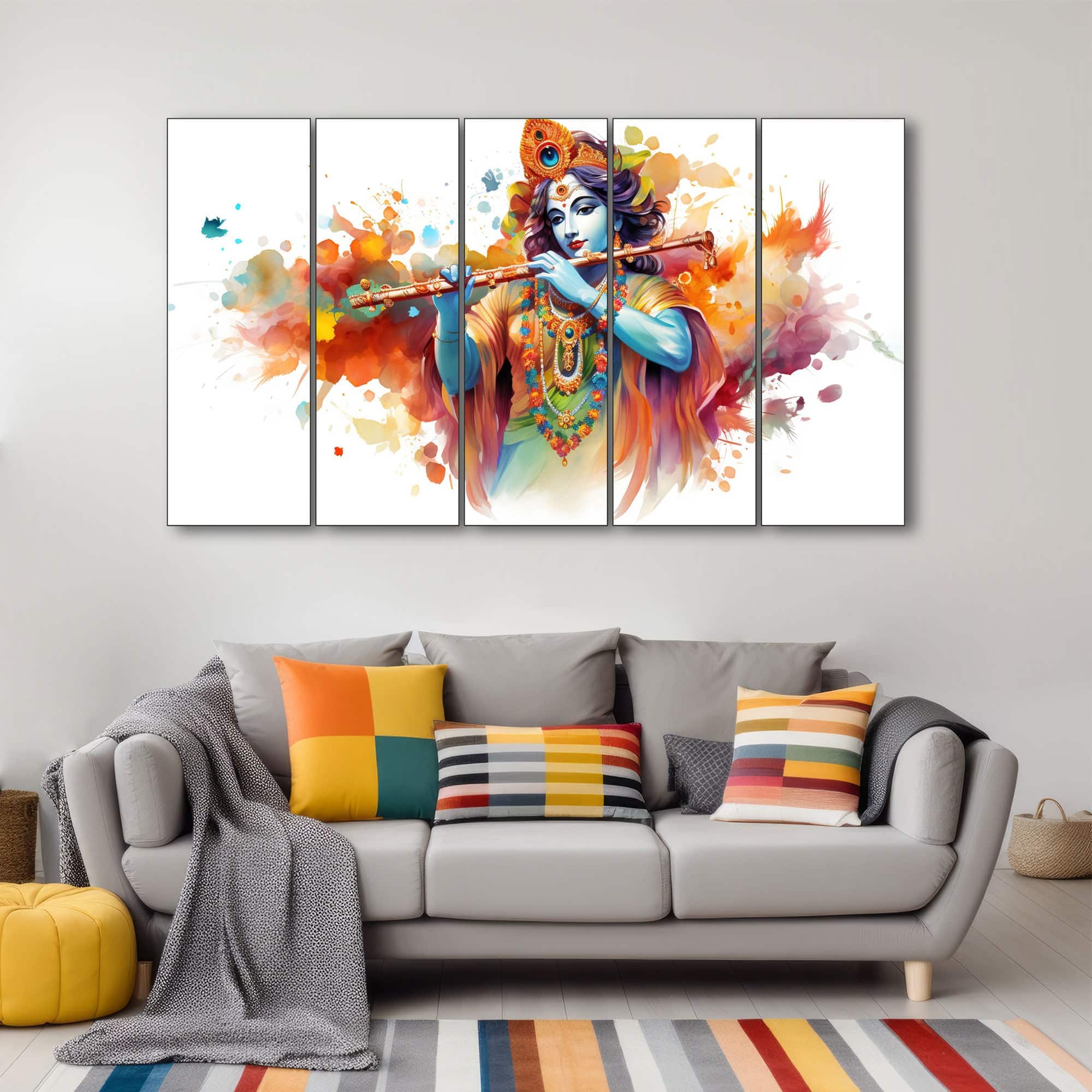 The Castle Decor Krishna Ji Wall Painting Wooden Framed 27x48 Inch (Style 10) - The Castle Decor