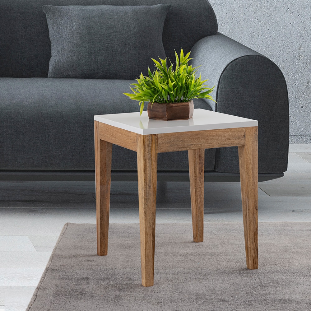 Metalsmith Solid Wood Side Table in White Finish
