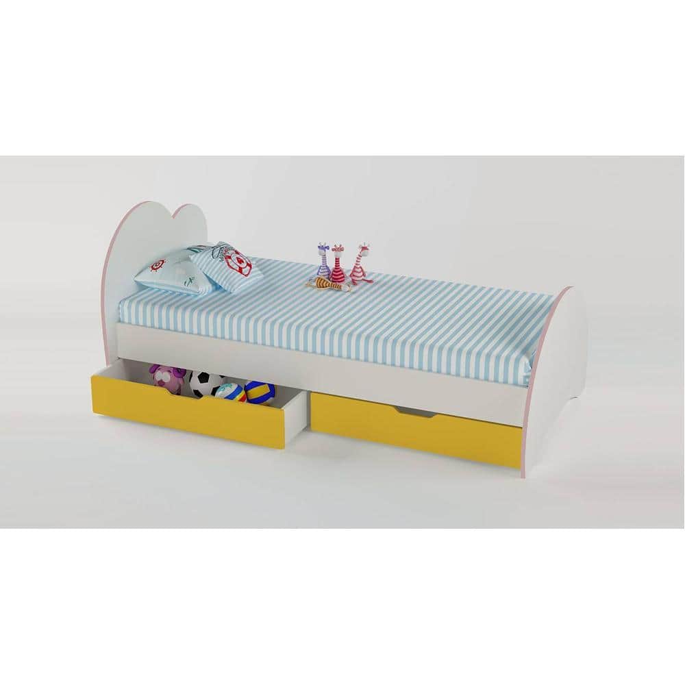 Cloud Tails Engineered Wood Drawer Storage Bed in Yellow Colour