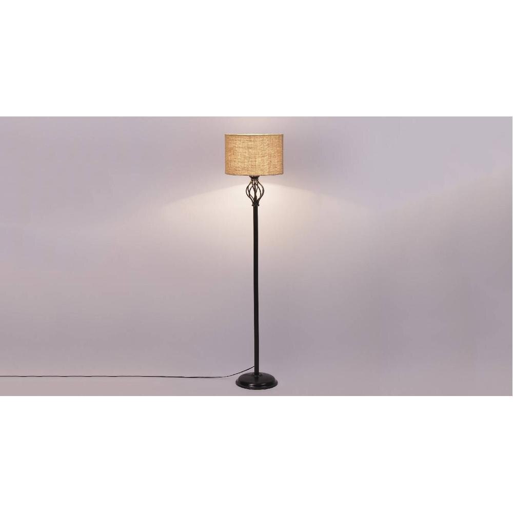 Claude Beige Natural Fiber Floor Lamp with Black Iron Base